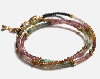 Necklace - bracelet 3 rows in Tourmalines ANITA