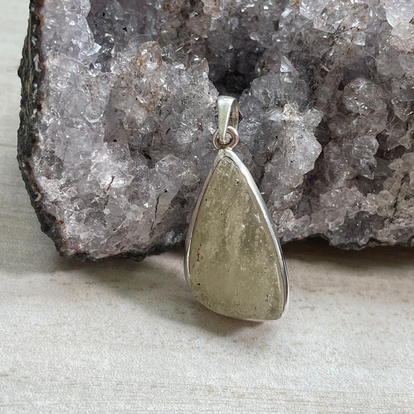 Libyan Desert Glass Pendant, Authentic Genuine Quality Libyan Desert Glass Jewelry, Sterling Silver Bezel Bail Meteorite Impact Glass