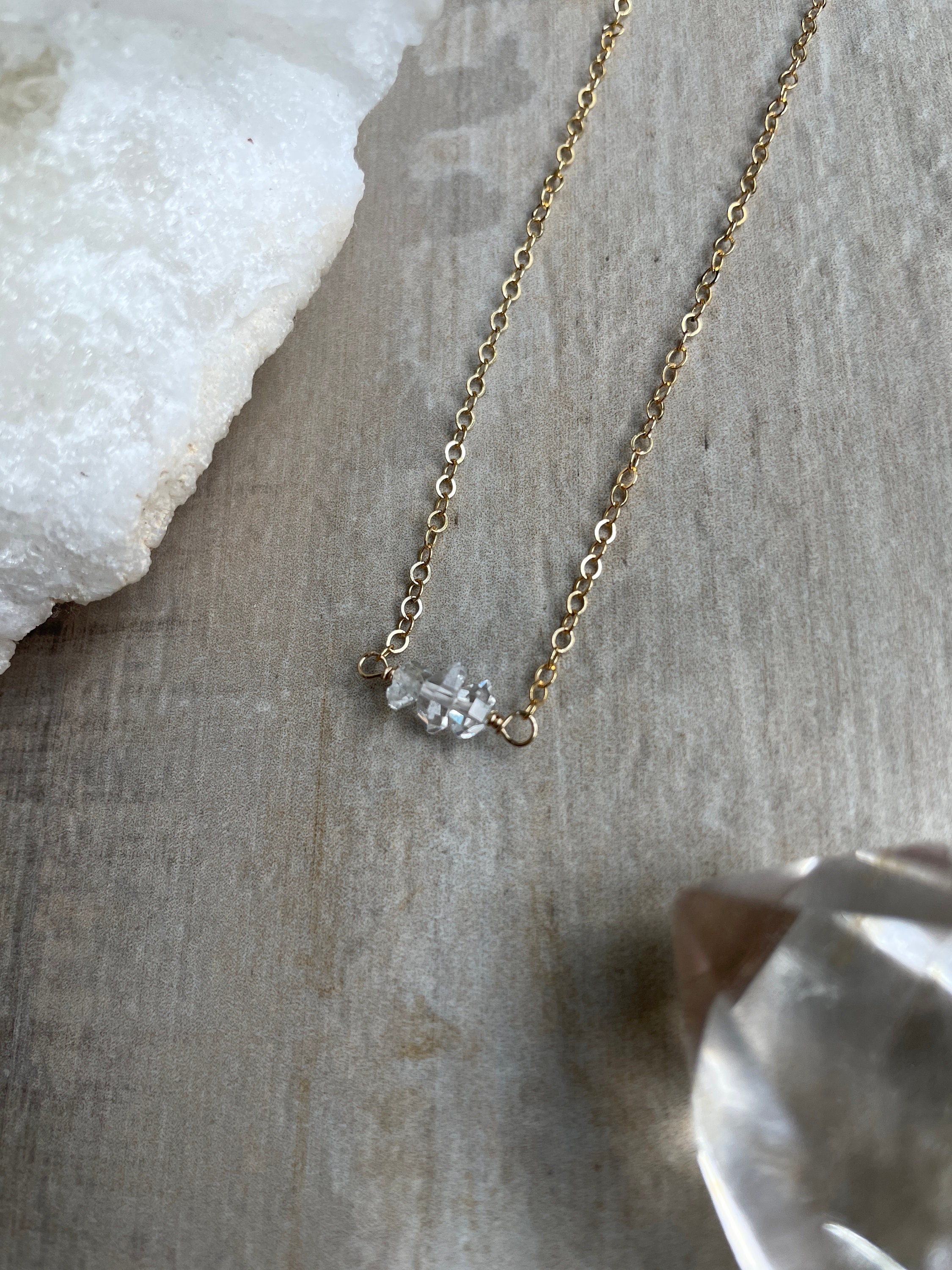 14k Gold Fill Gemstone Necklace, Three Stone Choker Necklace, Sterling…