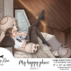 My Happy Place - Tree House Scene 2 - Illustration Cosy Fall Autumn Winter - Light Dark Different Skin tones Planner Stickers Graphics DIY