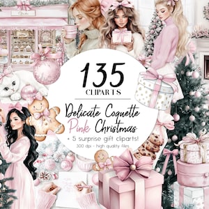 Delicato Coquette Pink Christmas - Collezione di Clipart natalizie affascinanti e femminili / 135 design femminili e romantici