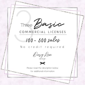 Pacchetto tre licenze commerciali di base - Nessun credito per tre articoli - fino a 500 vendite - Clip Arts, Digital Papers DeyReeDesign