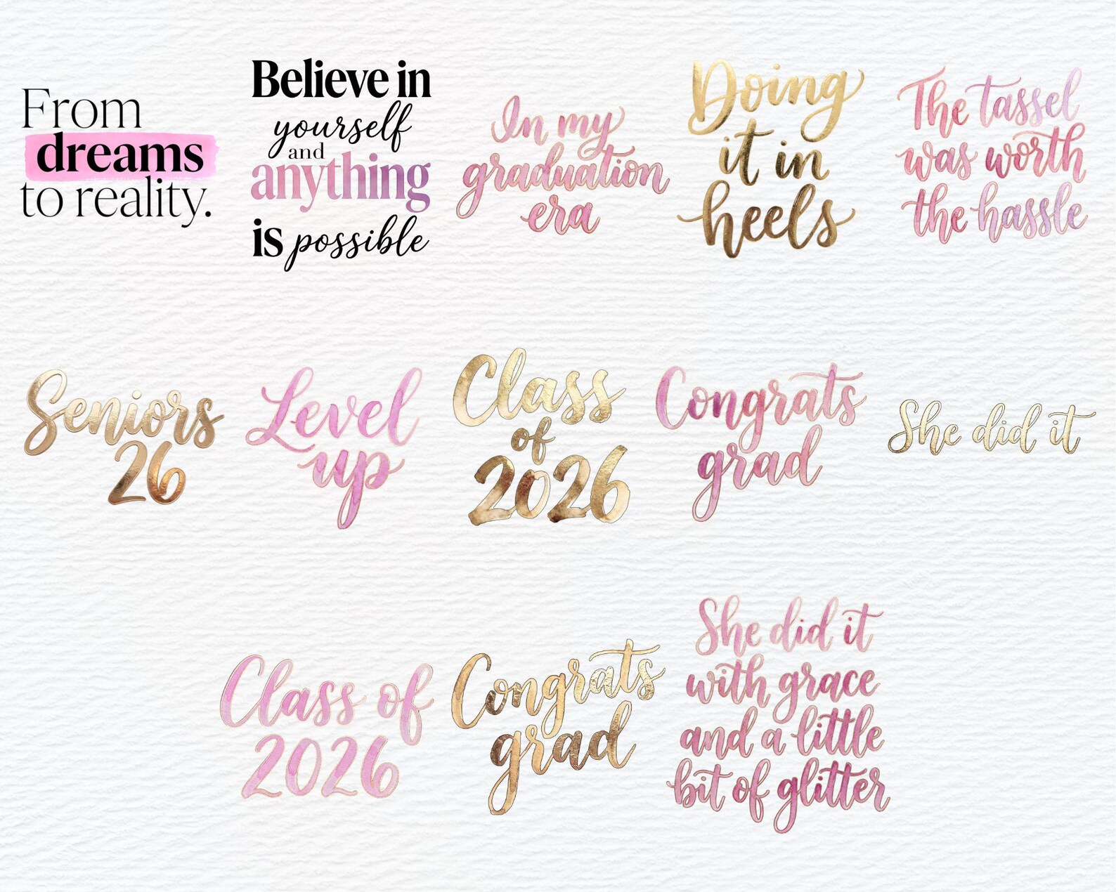 Grad Sign Quotes Graduation Quotes Clipart PNG Bundle, Class of 2026 Lettering, Coquette ...