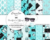 Vintage Breakfast Movie inspired Digital Papers Ver 2 - Elegant aqua green Seamless Surface Patterns Hand Painted Stickers DIY scrapbooking