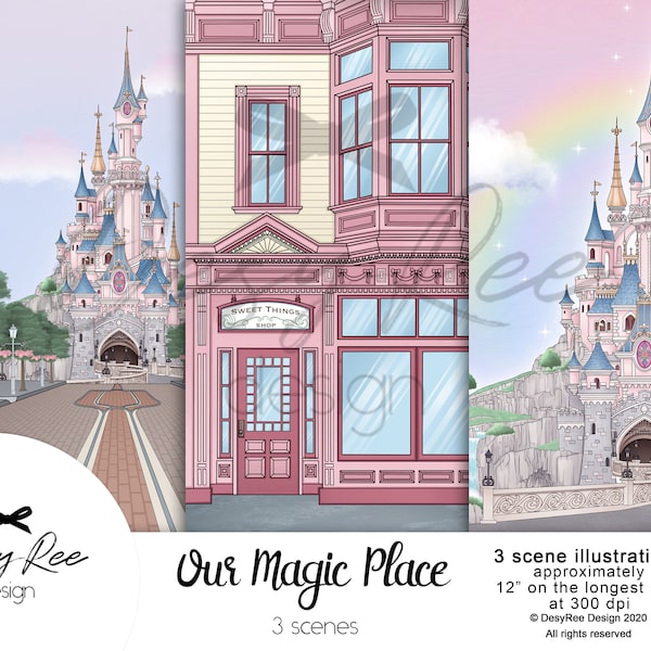 Our Magic Place - Magic Castle Inspired Scenes - Best Friends Illustration - Dreaming Castle Planner Stickers Graphics DIY