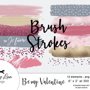 Be My Valentine - Brush Strokes - Pink Grey Red Palette - Glitter Clip Art  - ClipArt - Cherry Red Paint Heart Digital png Stickers Graphics