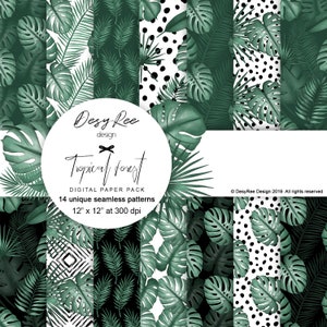 Feuilles tropicales papier numérique Digital Scrapbook Papier Aquarelle Fond feuille de palmier exotique Feuille de bananier tropicale motif sans couture diy