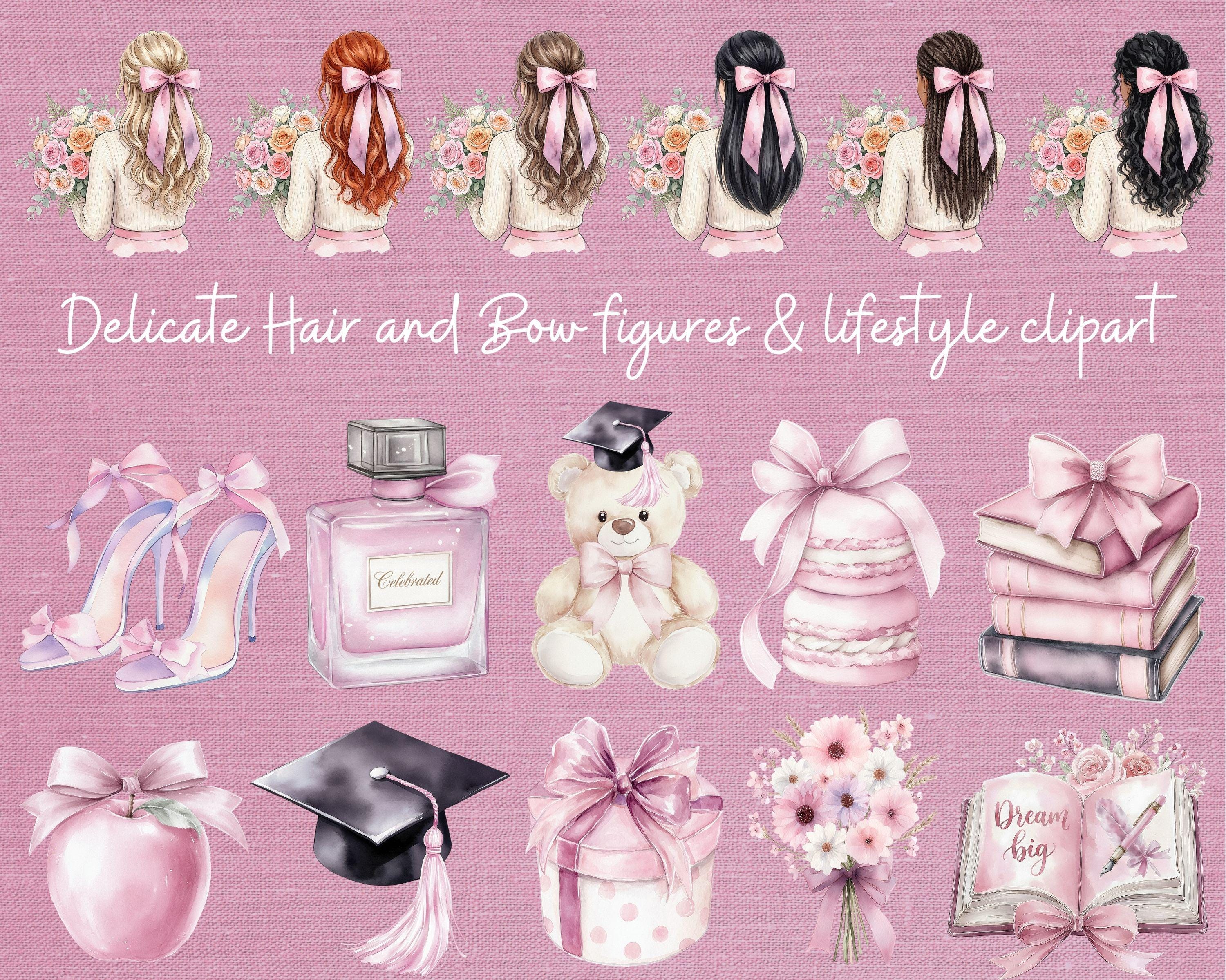 Watercolor Graduation Clipart Bundle PNG, Coquette Pink Grad Girl ...