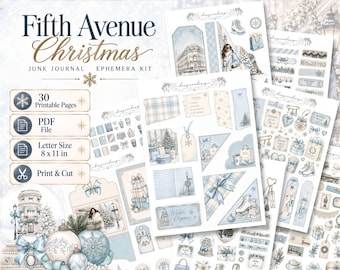 Christmas Junk Journal Kit, Printable Ephemera PDF, Winter Holiday Scrapbook, Watercolor NYC Coquette Elegance, Fifth Avenue Xmas