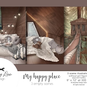 My Happy Place - Tree House Empty Scenes - Illustration Cosy Fall Autumn Winter - Planner Stickers Graphics DIY