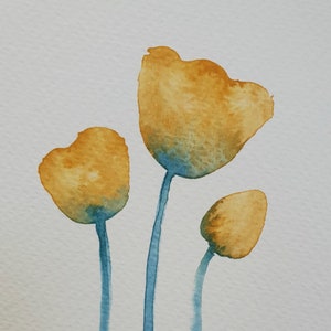 carte aquarelle originale, aquarelle fleurs jaunes, aquarelle abstraite tulipes