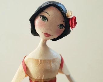 paper mache doll, paper clay sculpture, woman sculpture