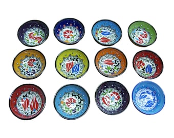 Turkish Ceramic Mini Bowl Set of 6, Made to Order Iznik Ring Dish 5cm 2in, Choose Your Colors, Handmade Salt Cellar Set, Party Favor