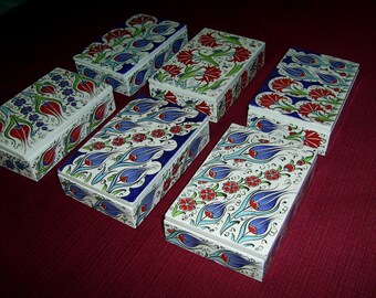 Turkish Ceramic Jewelry Box with Lid, Made to Order Iznik Tulip Trinket Box, Handmade Keepsake Box, Choose Your Pattern, Dresser Gift