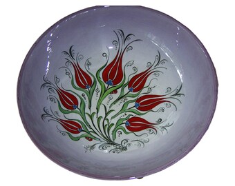 Turkish Ceramic Serving Bowl 30cm 12in, Made to Order Iznik Tulip Bowl, Handmade Large Fruit Bowl, Choose Your Color, Wedding Gift