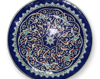 Cobalt Blue Iznik Ceramic Plate 30cm 12in, Made to Order Turkish Wall Plate, Hand Painted Ottoman Tile Art, Choose Design, Housewarming Gift