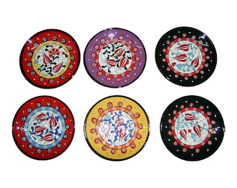 Turkish Ceramic Plate Set of 6, Made to Order Iznik Mini Plates 12cm 5in, Choose Your Colors, Handmade Ring Dish Set, Small Gift