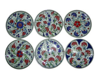 Turkish Ceramic Plate Set of 6, Made to Order Iznik Dessert Plates 15cm 6in, Choose Your Colors, Handmade Tapas Dish Set, Wedding Gift