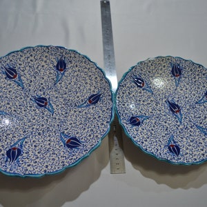 Zwei Stück handgemachte Haliç Wandplatte 25-30 cm Set, Keramik Wand Kunst Teller