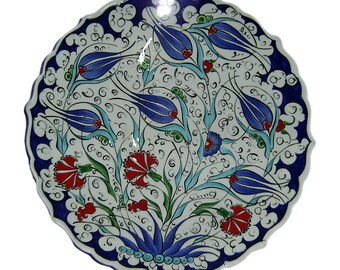 Turkish Ceramic Wall Plate 25cm 10in, Made to Order Iznik Tulip Plate, Handmade Ottoman Wall Decor, Choose Your Pattern, Small Gift