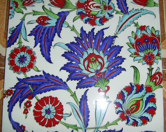 Turkish Ceramic Tile 8x8 inch, Made to Order Iznik Wall Tile, Choose Your Design, Handmade Kutahya Art Tile for Backsplash