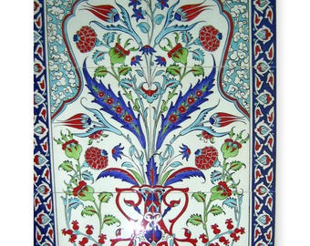 Turkish Ceramic Tile Panel 16x24 inch, Made to Order Iznik Tree of Life Mural, Choose Your Design, Large Handmade Wall Art