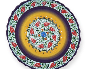 Two Tone Iznik Ceramic Wall Plate 30cm 12in, Made to Order Turkish Pottery, Hand Painted Ombre Tulips, Choose Your Colors, Housewarming Gift
