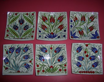 Turkish Ceramic Square Plate 7 inch, Made to Order Iznik Tulip Design, Choose Your Pattern, Handmade Tapas Dish, Ring Dish