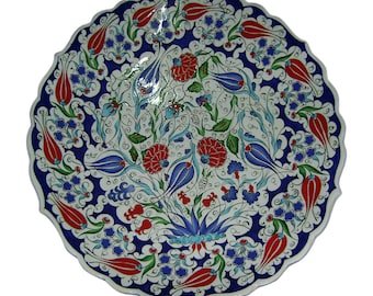 Turkish Ceramic Wall Plate 43cm 17in, Made to Order Iznik Floral Decorative Plate, Handmade Ottoman Art Wall Decor, Choose Your Pattern