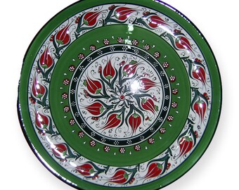 Deep Iznik Ceramic Plate 30cm 12in, Made to Order Turkish Wall Plate, Hand Painted Colour Band Tulips, Choose Design, Housewarming Gift