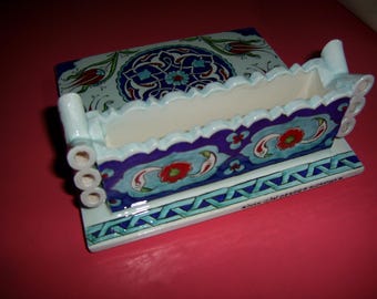 Turkish Ceramic Letter Holder, Made to Order Iznik Tulip Desk Organizer, Handmade Mail Holder, Choose Your Pattern, Office Desk Gift