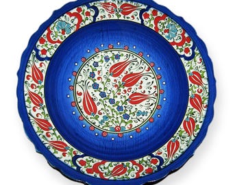 Ombre Iznik Ceramic Wall Plate 30cm 12in, Made to Order Turkish Pottery, Hand Painted Ottoman Tulips, 11 Colours, Housewarming Gift