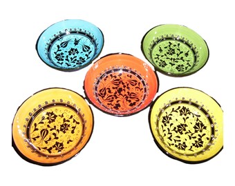 Turkish Ceramic Bowl Set of 6, Made to Order Iznik Tulip Snack Bowls, Choose Your Colors, 6 inch Handmade Serving Bowls, Gift