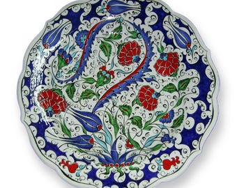 Saz Leaf Iznik Ceramic Wall Plate 30cm 12in, Made to Order Turkish Pottery, Hand Painted Ottoman Art, Choose Your Design, Housewarming Gift