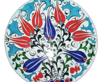 Turkish Ceramic Trivet 5.3 inch, Made to Order Iznik Tile Hot Pad, Choose Your Tulip Design, Handmade Kitchen Decor, Housewarming Gift