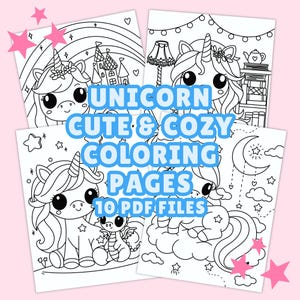 Cute Unicorn Coloring Pages and PDF, Printable Unicorn Coloring Pages for Kids, Cute Unicorn Activity Sheets, Kawaii Unicorn Coloring Pages