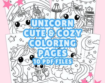 Cute Unicorn Coloring Pages and PDF, Printable Unicorn Coloring Pages for Kids, Cute Unicorn Activity Sheets, Kawaii Unicorn Coloring Pages