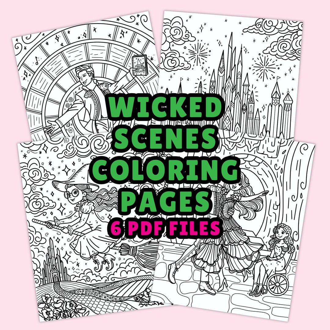 Wicked Coloring Pags Wicked Coloring Pages: Oz Characters, Hand-drawn Art (digital Download ...