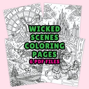 Wicked Malseiten und PDF, handgezeichnet zum Drucken, Elphaba, Glinda, Fiyero, Oz, Emerald City, niedliche Kinder Kunst, digitaler Download