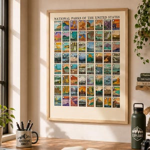 US National Park Checklist Poster | 63 National Parks Check List Gift | Christmas Map Gifts for Travel Lover | Souvenir Outdoor Camping RV