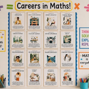 UK Maths Career Posters | Careers that Need Maths Bulletin Board Set | Maths Classroom Printable Poster Decor, Middle school High school