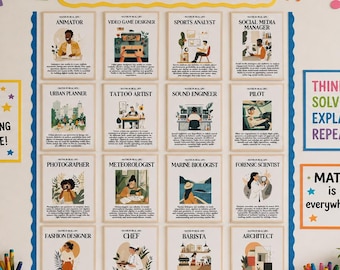 UK Maths Career Posters | Careers that Need Maths Bulletin Board Set | Maths Classroom Printable Poster Decor, Middle school High school