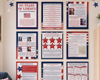Prikbord over de Amerikaanse Revolutie | AP Amerikaanse posterset revolutionaire oorlog | Posters met bronnen voor 250e verjaardag VS geschiedenis klaslokaal