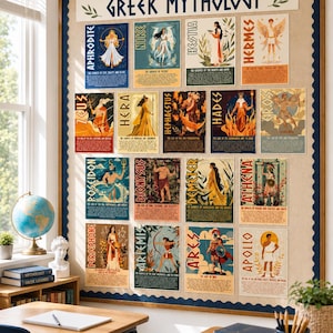 Set met posters over de Griekse goden | Set met posters over de Griekse mythologie | Goden en godinnen uit het oude Griekenland | Decoratiepakket voor de geschiedenisles