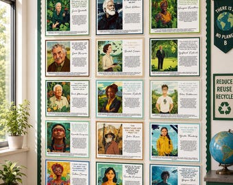 Earth Day Bulletin Board | Earth Month Environmental Leaders Posters | Sustainability Conservation Activists | Save the Earth April Poster