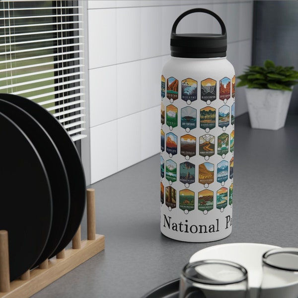 SIPSO 32oz National Parks Water Bottle - Vacuum Insulated With 63 Stickers, Gift Box, Supports Charity