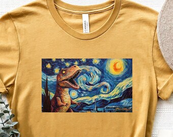 Dinosaur Starry Nights Shirt | Van Gogh Dino Trex Tshirt | Tyrannosaurus Rex Parody T-Shirt Gift | Artist Lover Paint Dino Tee | Funny Dinos