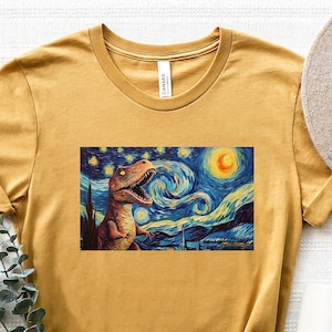 Dinosaur Starry Nights Shirt | Van Gogh Dino Trex Tshirt | Tyrannosaurus Rex Parody T-Shirt Gift | Artist Lover Paint Dino Tee | Funny Dinos