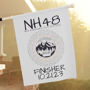 Custom NH48 Finisher Flag | Personalized New Hampshire 48 Hiking Gift | White Mountain High Peaks Finishing GIft | Custom Date Christmas