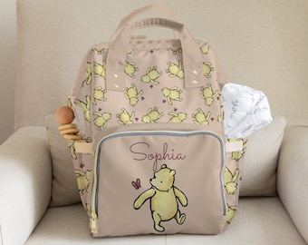 Winnie the Pooh Diaper Bag | Personalized Classic Pooh Multifunctional | Baby Shower Gift | Baby Backpack Diaper Bag | Baby Bags for Girls